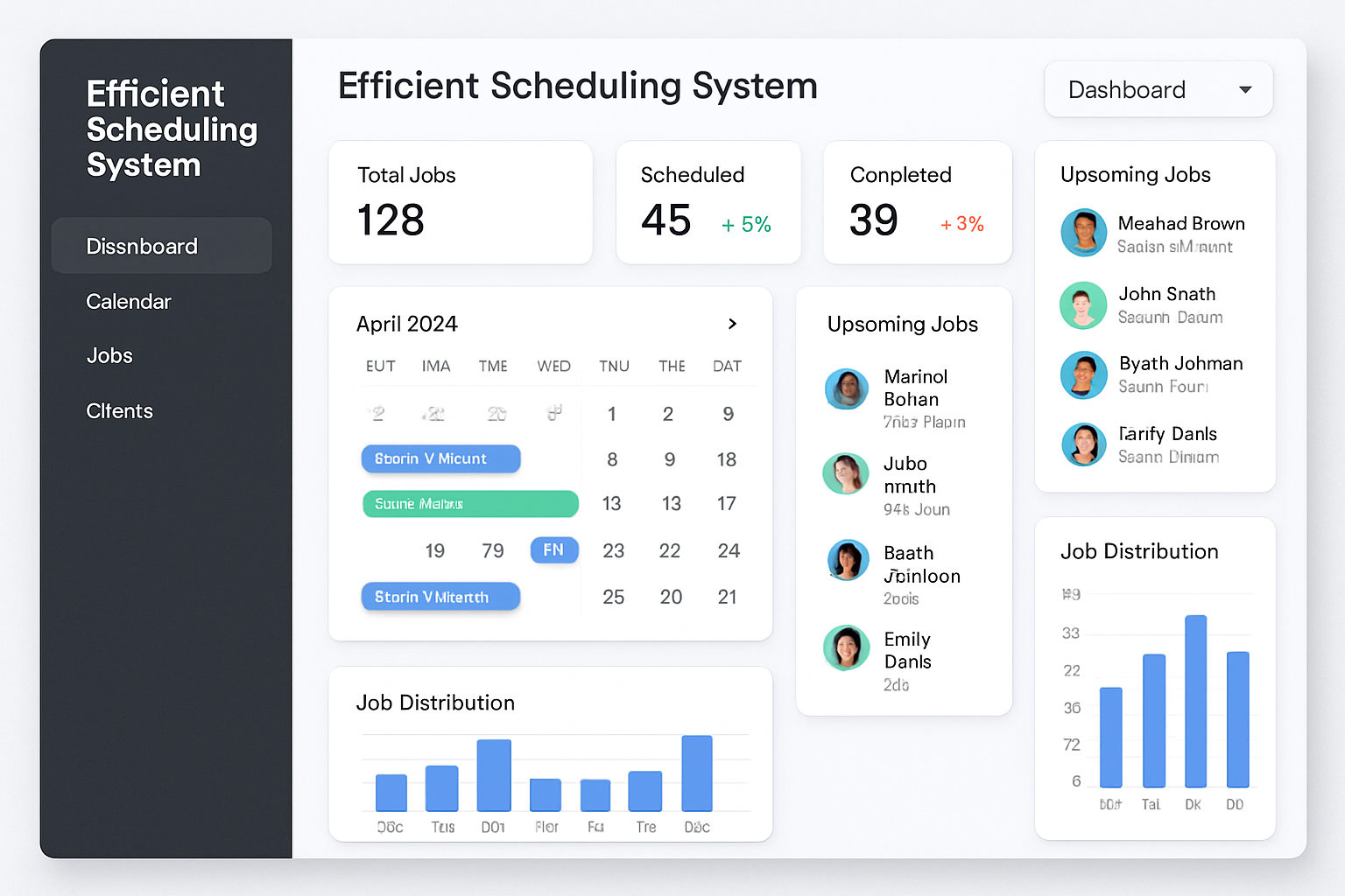 Efficient scheduling system dashboard for service businesses